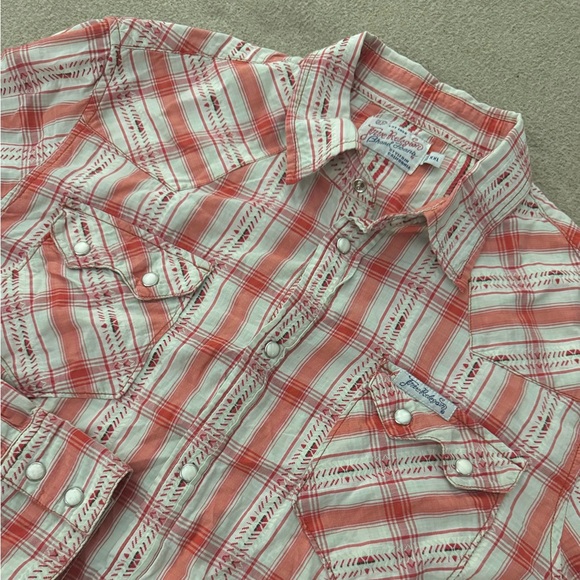 True Religion Western Shirt Men’s XXL 100% Cotton Long Sleeve White Red Pink - Picture 2 of 10